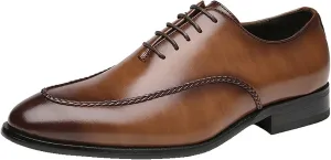 Dress Oxford Formal Shoes for Men Lace Up Apron Toe Burnished Toe Shoes Vegan Leather Anti-Slip Rubber Sole Slip Resistant Low Top Party