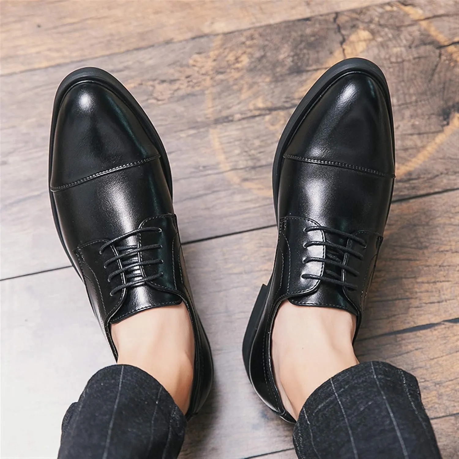 Dress Oxford Formal Shoes for Men Lace Up Derby Shoes Round Cap Toe Vegan Leather Resistant Non Slip Anti-Slip Block Heel Party