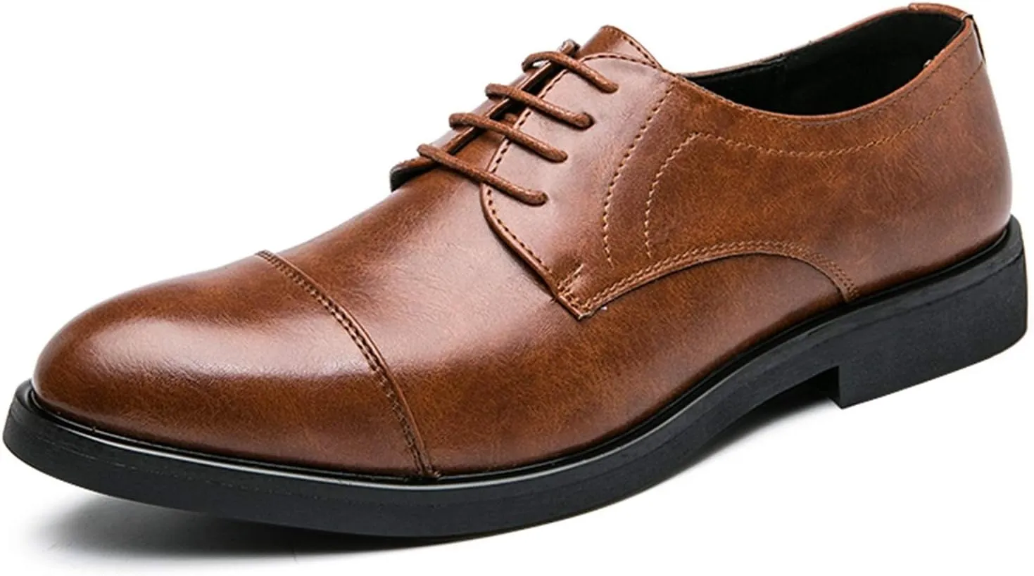 Dress Oxford Formal Shoes for Men Lace Up Derby Shoes Round Cap Toe Vegan Leather Resistant Non Slip Anti-Slip Block Heel Party
