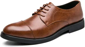 Dress Oxford Formal Shoes for Men Lace Up Derby Shoes Round Cap Toe Vegan Leather Resistant Non Slip Anti-Slip Block Heel Party