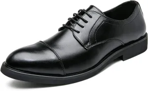 Dress Oxford Formal Shoes for Men Lace Up Derby Shoes Round Cap Toe Vegan Leather Resistant Non Slip Anti-Slip Block Heel Party