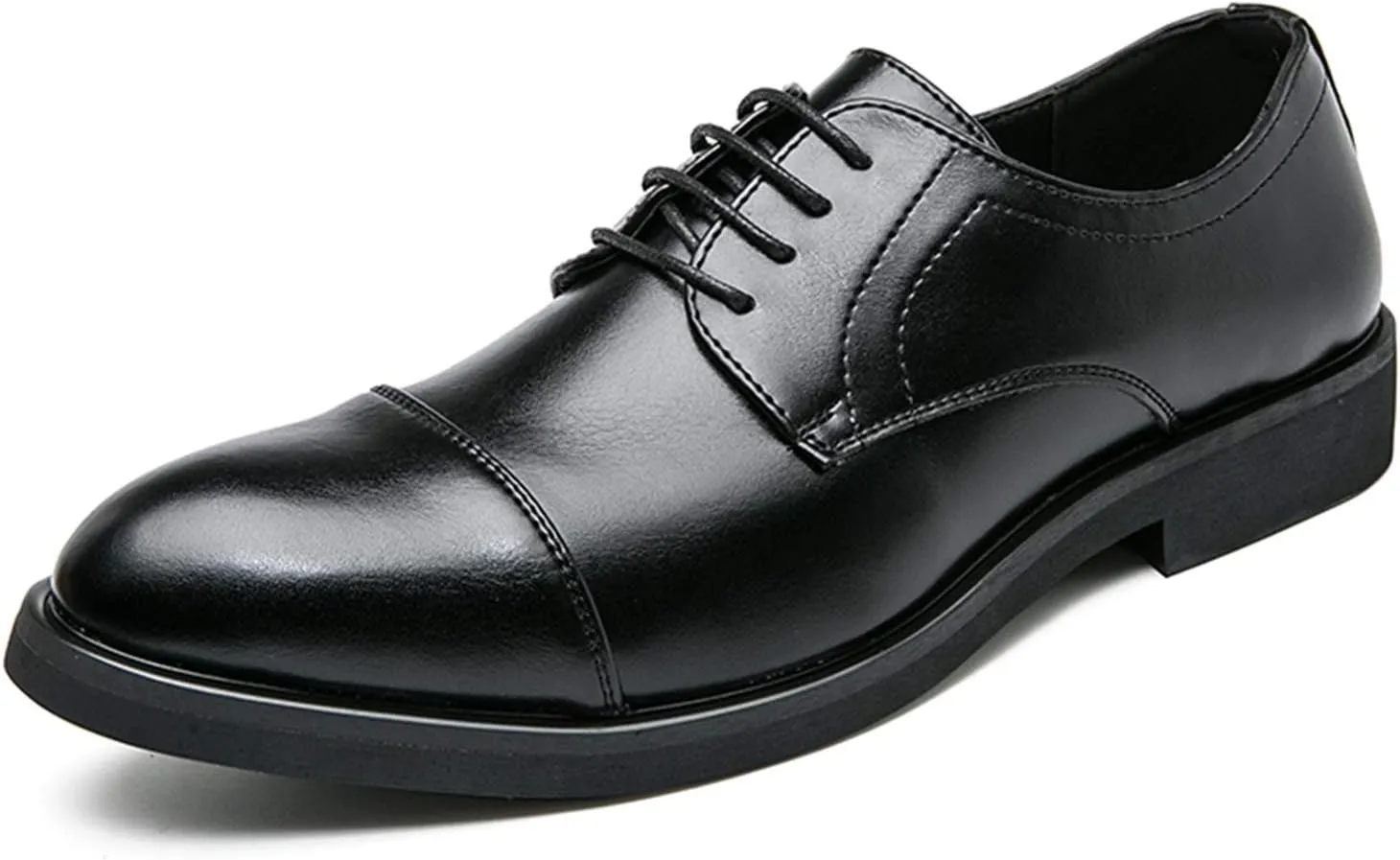 Dress Oxford Formal Shoes for Men Lace Up Derby Shoes Round Cap Toe Vegan Leather Resistant Non Slip Anti-Slip Block Heel Party