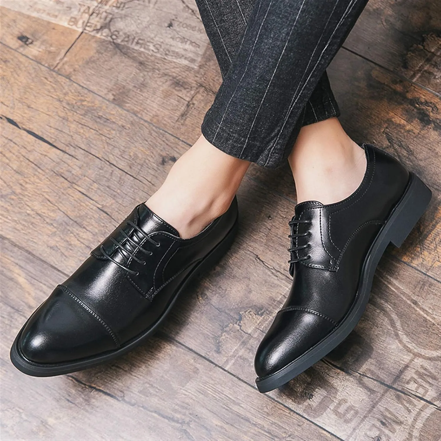 Dress Oxford Formal Shoes for Men Lace Up Derby Shoes Round Cap Toe Vegan Leather Resistant Non Slip Anti-Slip Block Heel Party