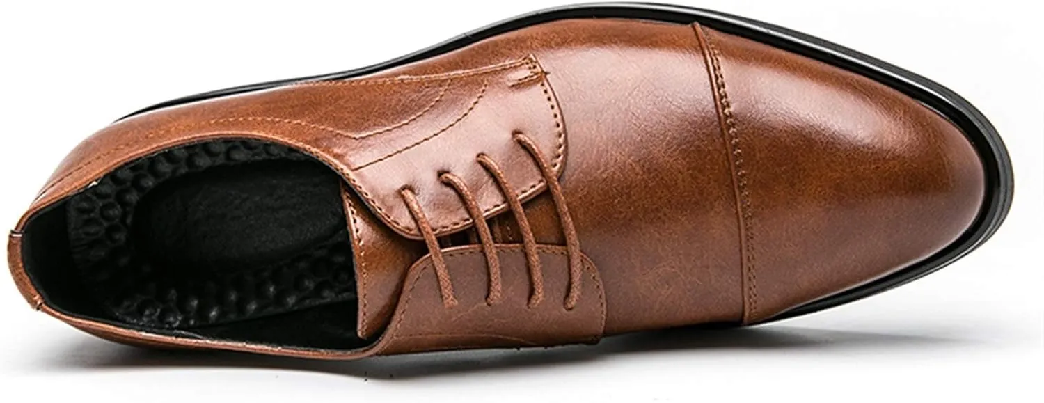 Dress Oxford Formal Shoes for Men Lace Up Derby Shoes Round Cap Toe Vegan Leather Resistant Non Slip Anti-Slip Block Heel Party