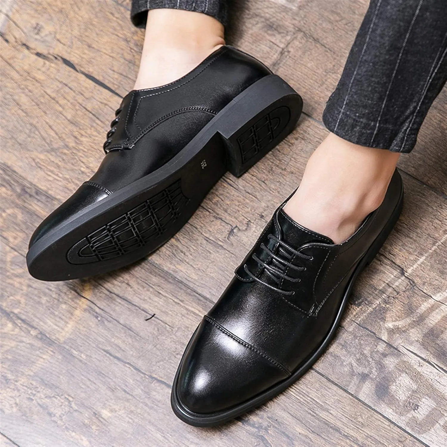 Dress Oxford Formal Shoes for Men Lace Up Derby Shoes Round Cap Toe Vegan Leather Resistant Non Slip Anti-Slip Block Heel Party