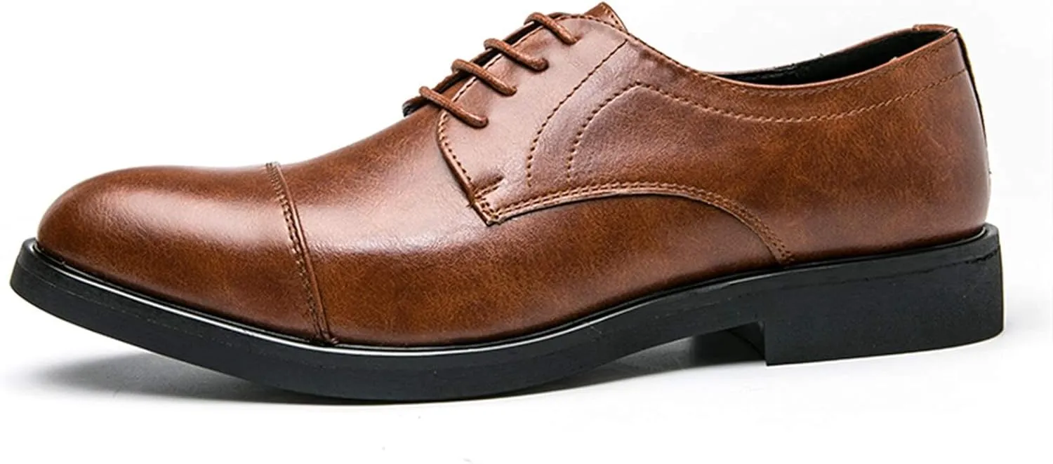 Dress Oxford Formal Shoes for Men Lace Up Derby Shoes Round Cap Toe Vegan Leather Resistant Non Slip Anti-Slip Block Heel Party