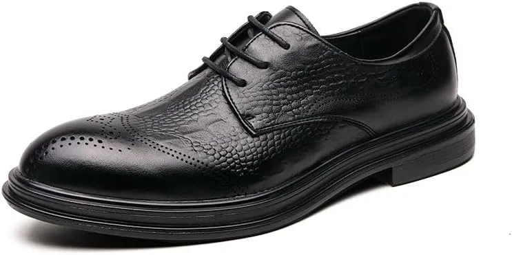 Dress Oxford Formal Shoes for Men Lace Up Round Burnished Toe Derby Shoes Vegan Leather Non Slip Rubber Sole Slip Resistant Anti-Slip Low Top Party