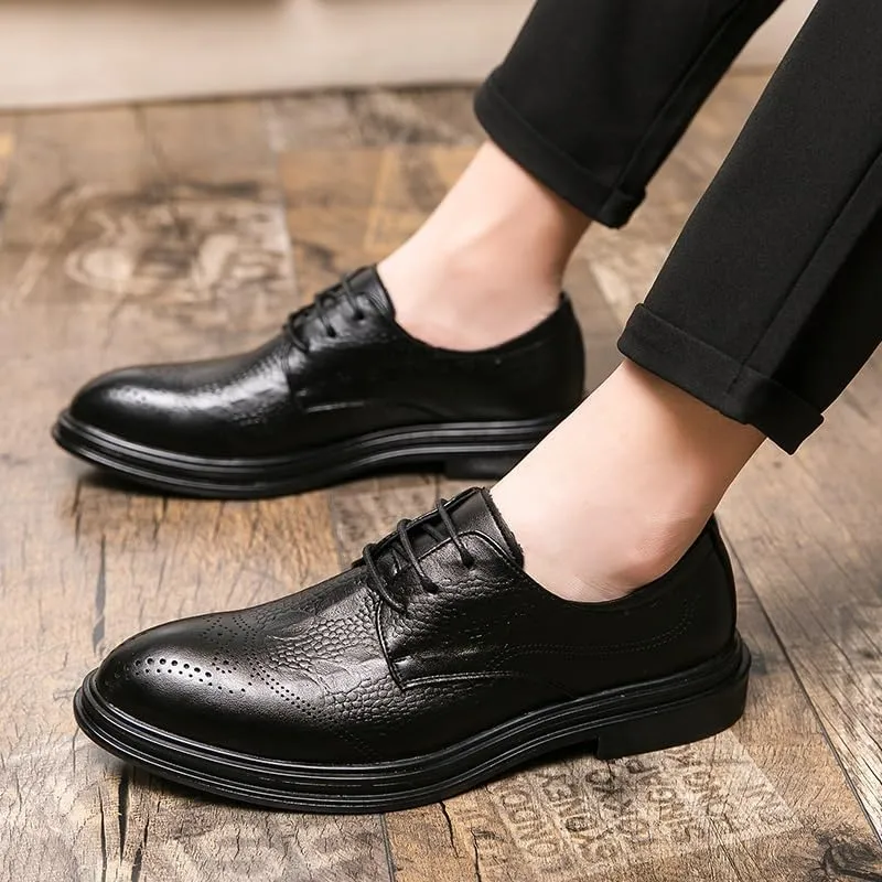 Dress Oxford Formal Shoes for Men Lace Up Round Burnished Toe Derby Shoes Vegan Leather Non Slip Rubber Sole Slip Resistant Anti-Slip Low Top Party