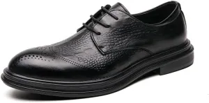 Dress Oxford Formal Shoes for Men Lace Up Round Burnished Toe Derby Shoes Vegan Leather Non Slip Rubber Sole Slip Resistant Anti-Slip Low Top Party
