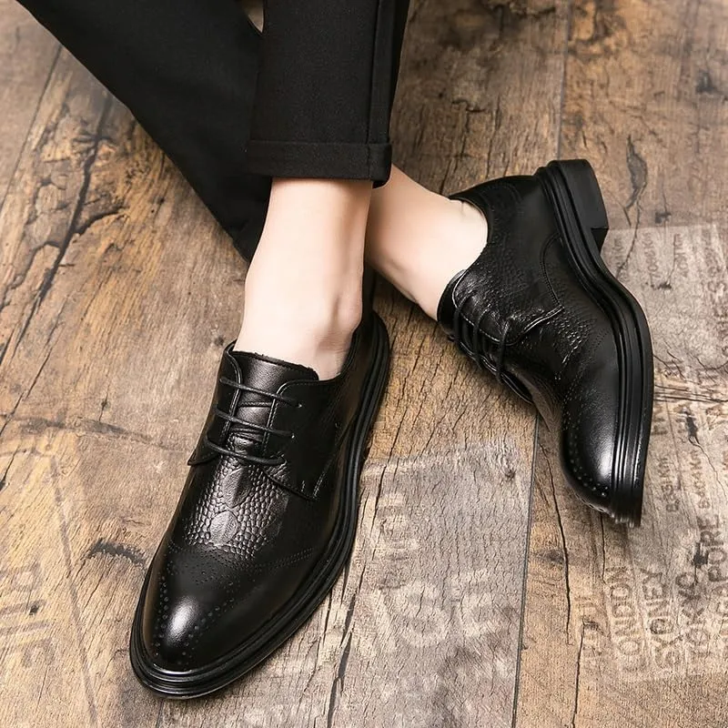 Dress Oxford Formal Shoes for Men Lace Up Round Burnished Toe Derby Shoes Vegan Leather Non Slip Rubber Sole Slip Resistant Anti-Slip Low Top Party