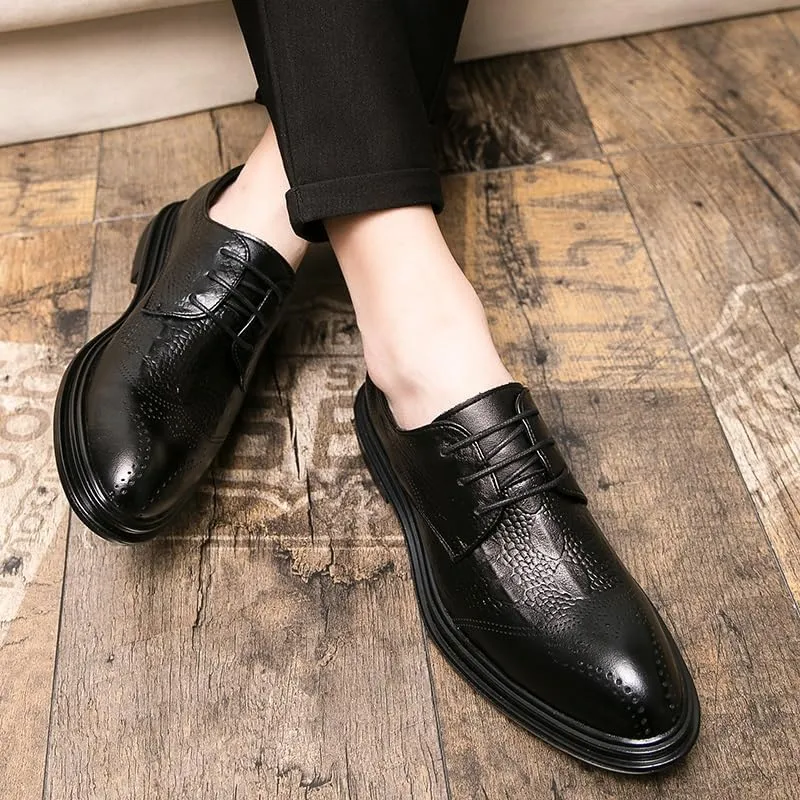 Dress Oxford Formal Shoes for Men Lace Up Round Burnished Toe Derby Shoes Vegan Leather Non Slip Rubber Sole Slip Resistant Anti-Slip Low Top Party