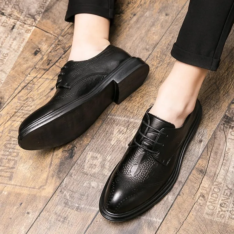 Dress Oxford Formal Shoes for Men Lace Up Round Burnished Toe Derby Shoes Vegan Leather Non Slip Rubber Sole Slip Resistant Anti-Slip Low Top Party