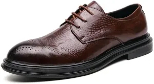 Dress Oxford Formal Shoes for Men Lace Up Round Burnished Toe Derby Shoes Vegan Leather Non Slip Rubber Sole Slip Resistant Anti-Slip Low Top Party