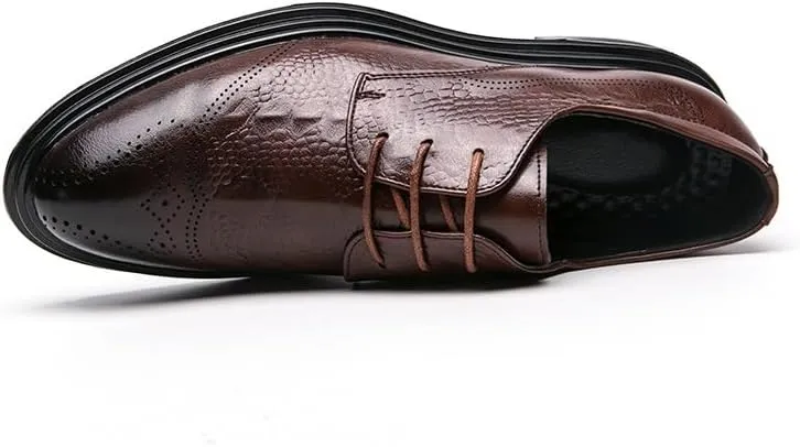 Dress Oxford Formal Shoes for Men Lace Up Round Burnished Toe Derby Shoes Vegan Leather Non Slip Rubber Sole Slip Resistant Anti-Slip Low Top Party