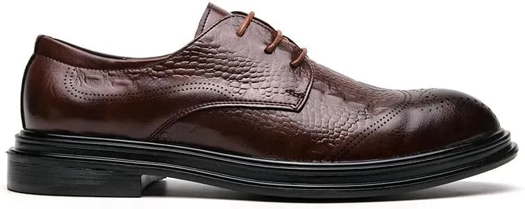 Dress Oxford Formal Shoes for Men Lace Up Round Burnished Toe Derby Shoes Vegan Leather Non Slip Rubber Sole Slip Resistant Anti-Slip Low Top Party