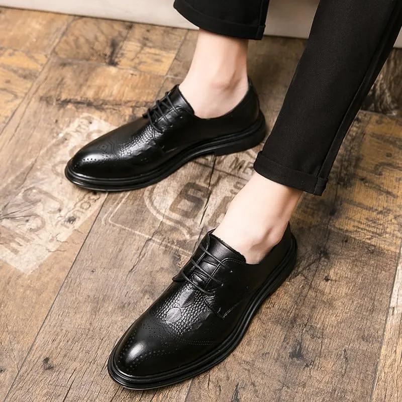 Dress Oxford Formal Shoes for Men Lace Up Round Burnished Toe Derby Shoes Vegan Leather Non Slip Rubber Sole Slip Resistant Anti-Slip Low Top Party