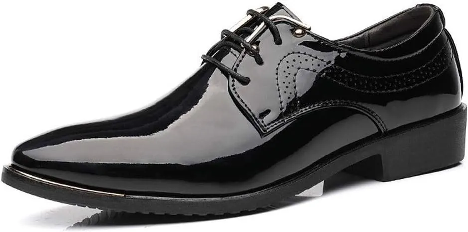 Dress Oxford Formal Shoes for Men Lace Up Snip Toe Patent Leather Derby Shoes Vegan Leather Non Slip Anti-Slip Low Top Party