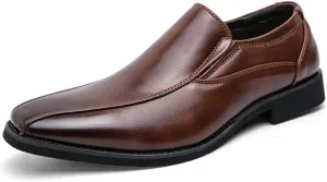 Dress Oxford Formal Shoes for Men Slip On Square Toe Bike Toe Vegan Leather Anti-Slip Low Top Rubber Sole Non Slip Outdoor