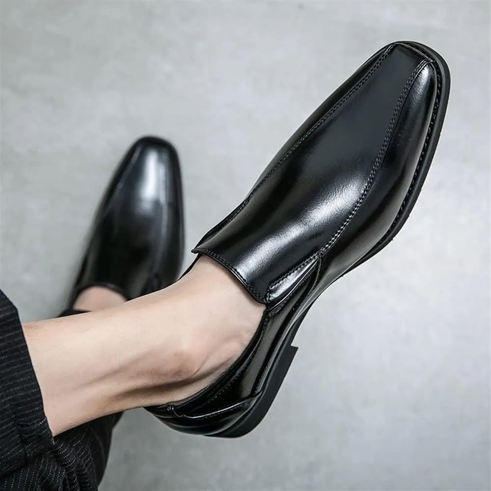 Dress Oxford Formal Shoes for Men Slip On Square Toe Bike Toe Vegan Leather Anti-Slip Low Top Rubber Sole Non Slip Outdoor