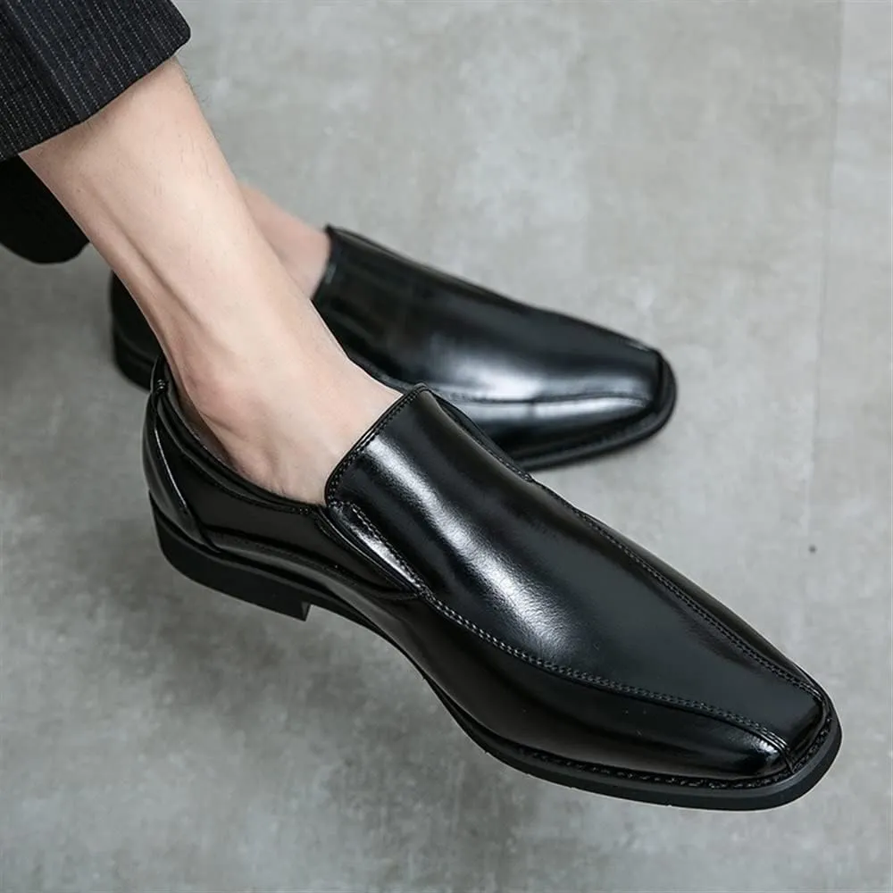 Dress Oxford Formal Shoes for Men Slip On Square Toe Bike Toe Vegan Leather Anti-Slip Low Top Rubber Sole Non Slip Outdoor