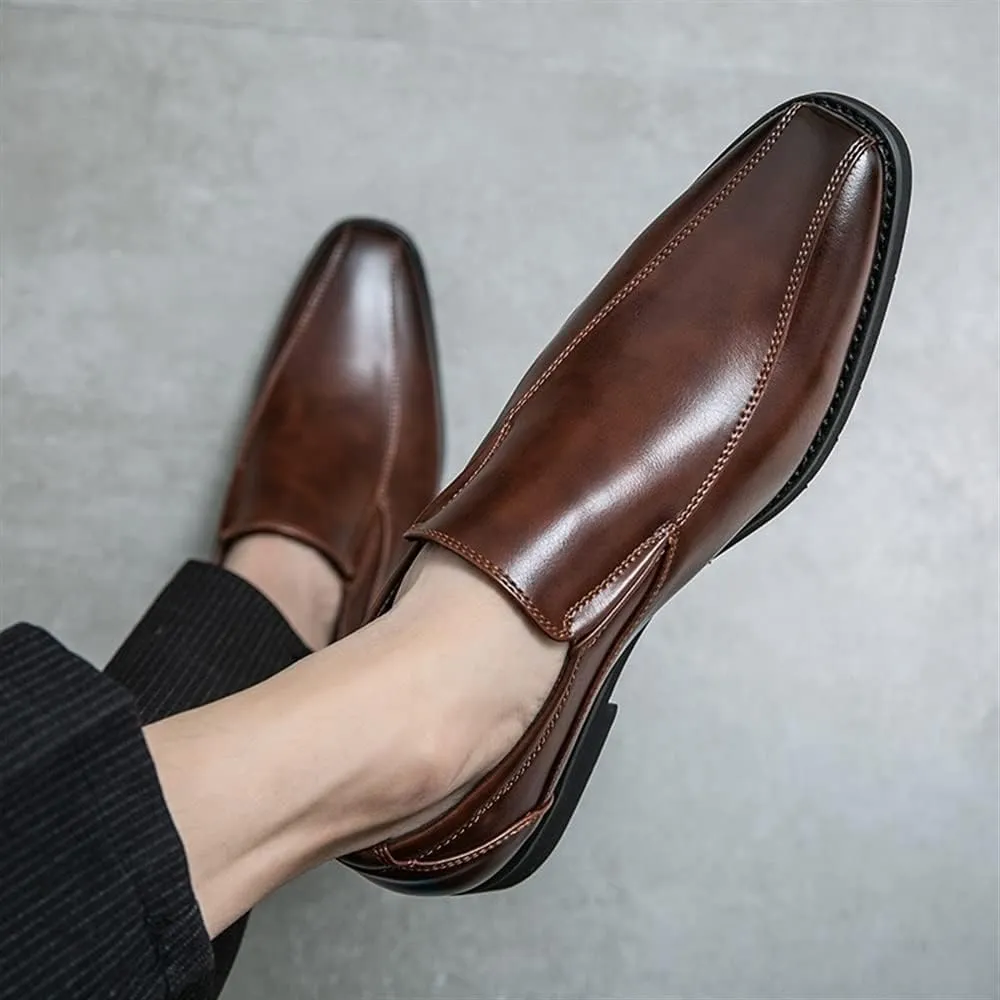 Dress Oxford Formal Shoes for Men Slip On Square Toe Bike Toe Vegan Leather Anti-Slip Low Top Rubber Sole Non Slip Outdoor