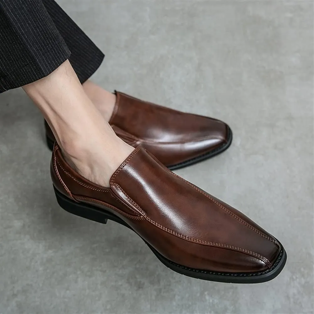 Dress Oxford Formal Shoes for Men Slip On Square Toe Bike Toe Vegan Leather Anti-Slip Low Top Rubber Sole Non Slip Outdoor