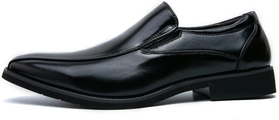 Dress Oxford Formal Shoes for Men Slip On Square Toe Bike Toe Vegan Leather Anti-Slip Low Top Rubber Sole Non Slip Outdoor