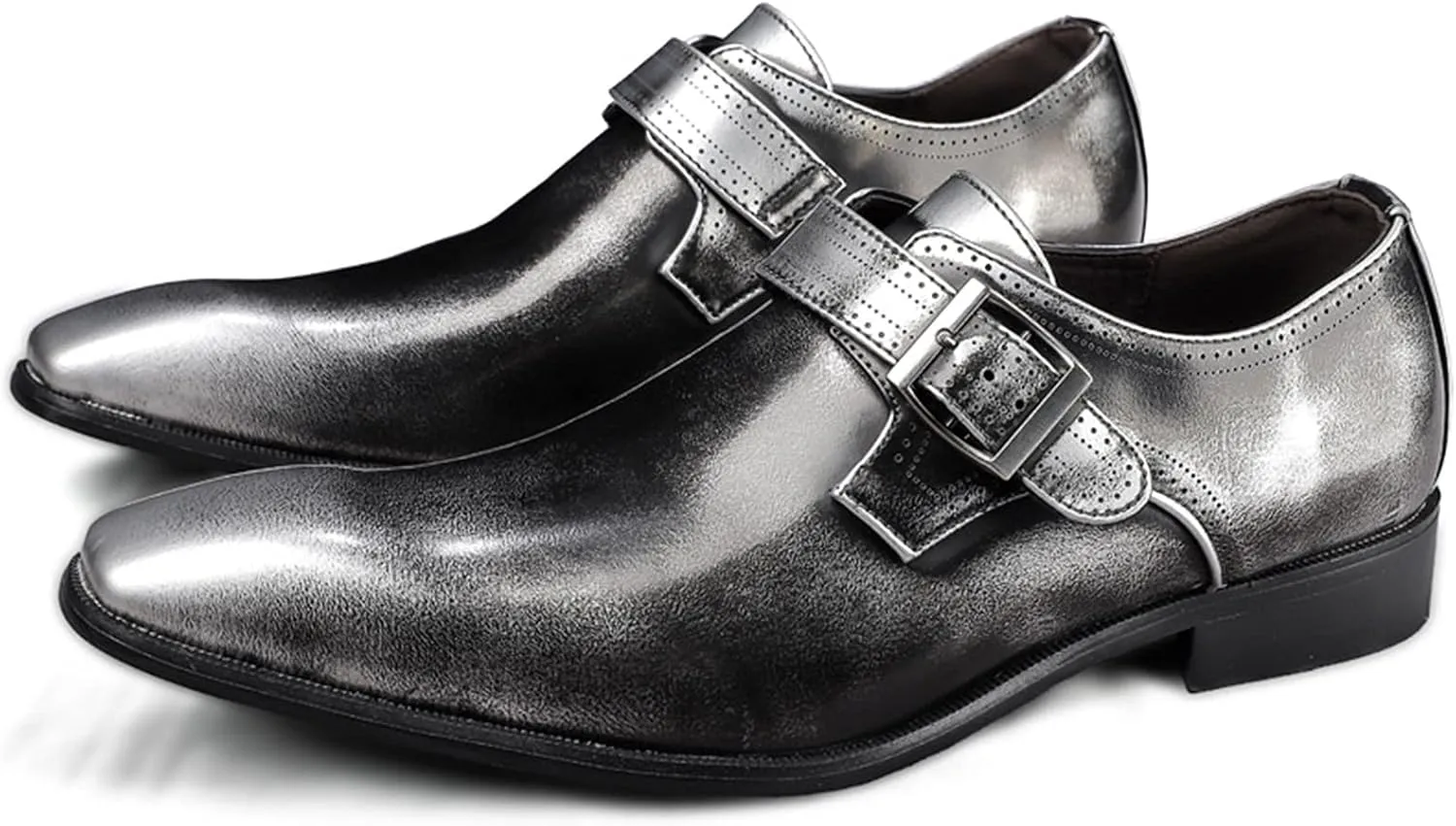 Dress Oxford Shoes for Men Slip On Monk Strap Squre Toe Vegan Leather Rubber Sole Block Heel Slip Resistant Casual