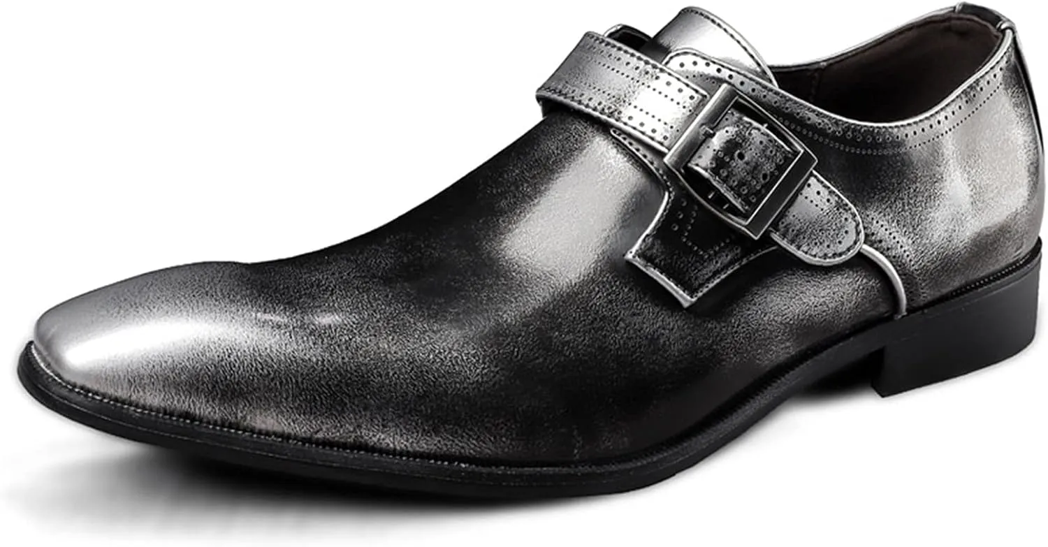 Dress Oxford Shoes for Men Slip On Monk Strap Squre Toe Vegan Leather Rubber Sole Block Heel Slip Resistant Casual