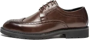 Dress Shoes for Men Lace Up Brogue Wingtips Burnish Round Toe Vegan Leather Rubber Sole Anti-Slip Low Top Party (Color : Brown, Size : 7.5)