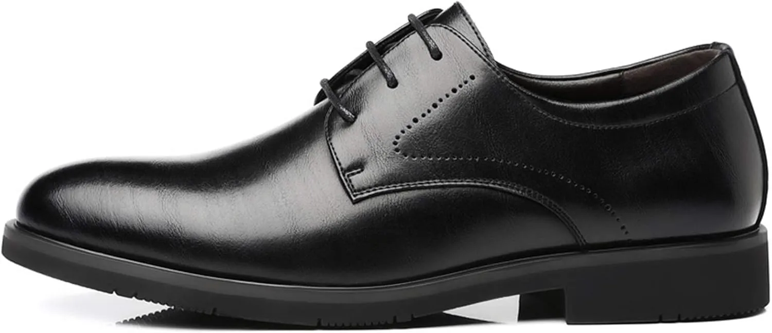 Dress Shoes for Men Lace Up Burnished Round Toe Derby Shoes Vegan Leather Resistant Non Slip Anti-Slip Party