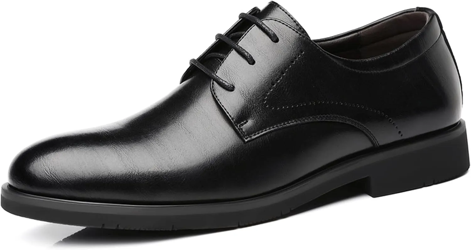 Dress Shoes for Men Lace Up Burnished Round Toe Derby Shoes Vegan Leather Resistant Non Slip Anti-Slip Party