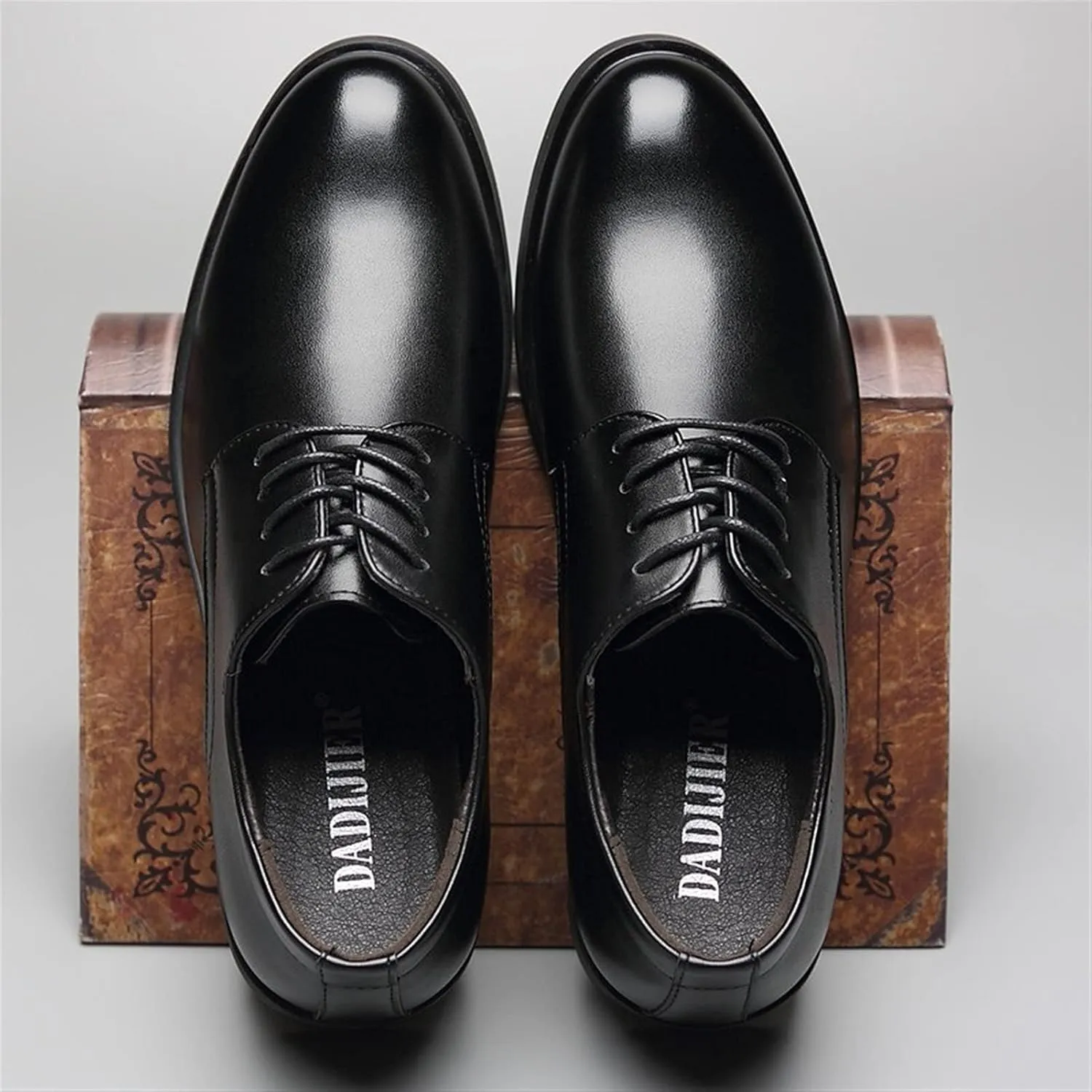 Dress Shoes for Men Lace Up Derby Shoes Round Toe Vegan Leather Non Slip Block Heel Slip Resistant Wedding