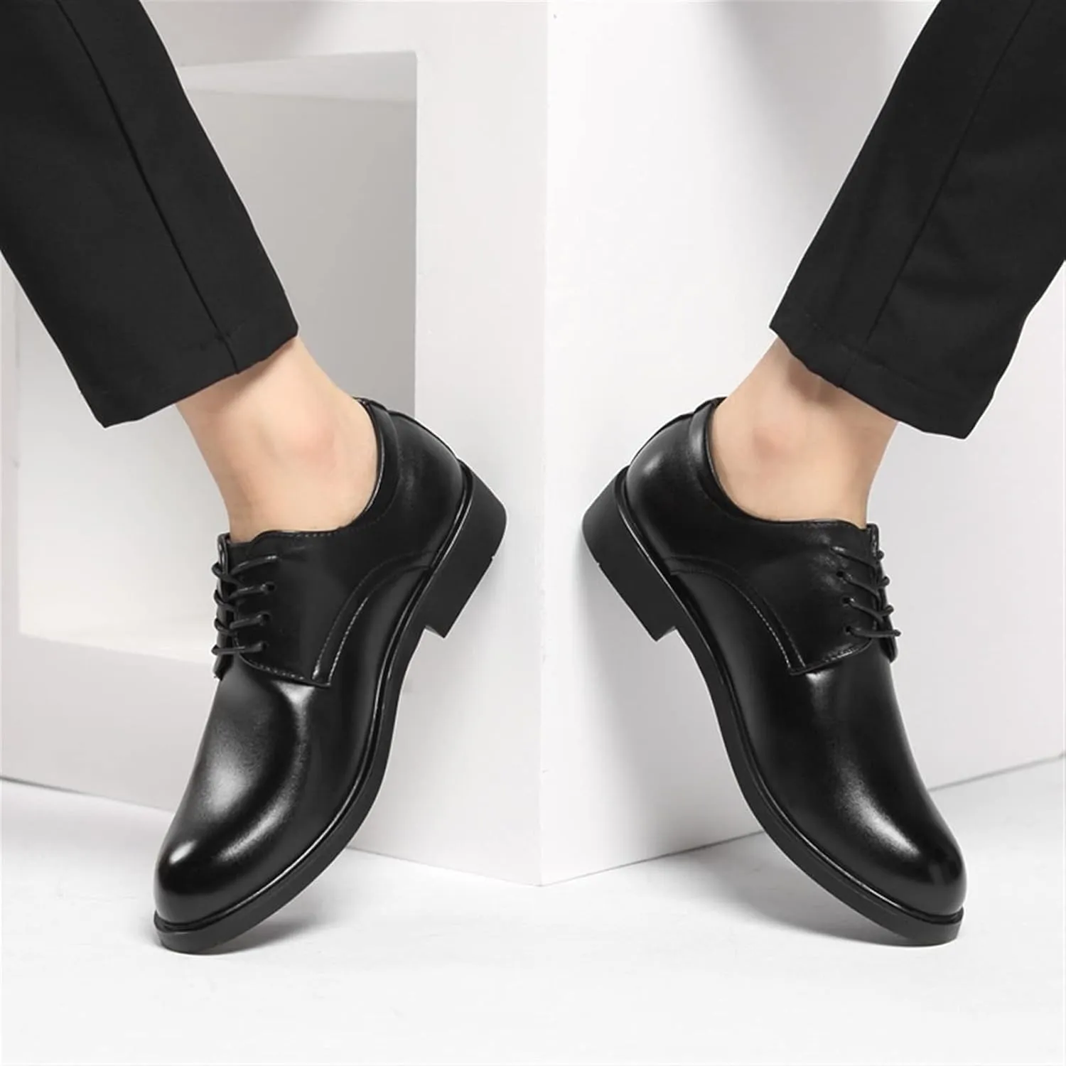 Dress Shoes for Men Lace Up Derby Shoes Round Toe Vegan Leather Non Slip Block Heel Slip Resistant Wedding