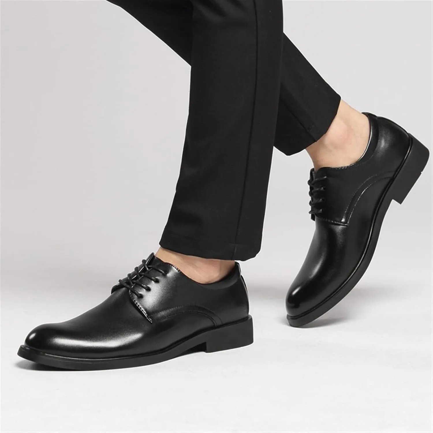 Dress Shoes for Men Lace Up Derby Shoes Round Toe Vegan Leather Non Slip Block Heel Slip Resistant Wedding