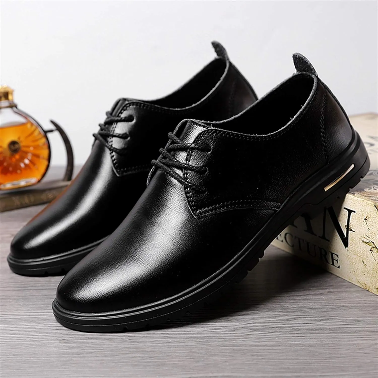 Dress Shoes for Men Lace Up Round Toe Derby Shoes Vegan Leather Low Top Slip Resistant Anti-Slip Non Slip Wedding