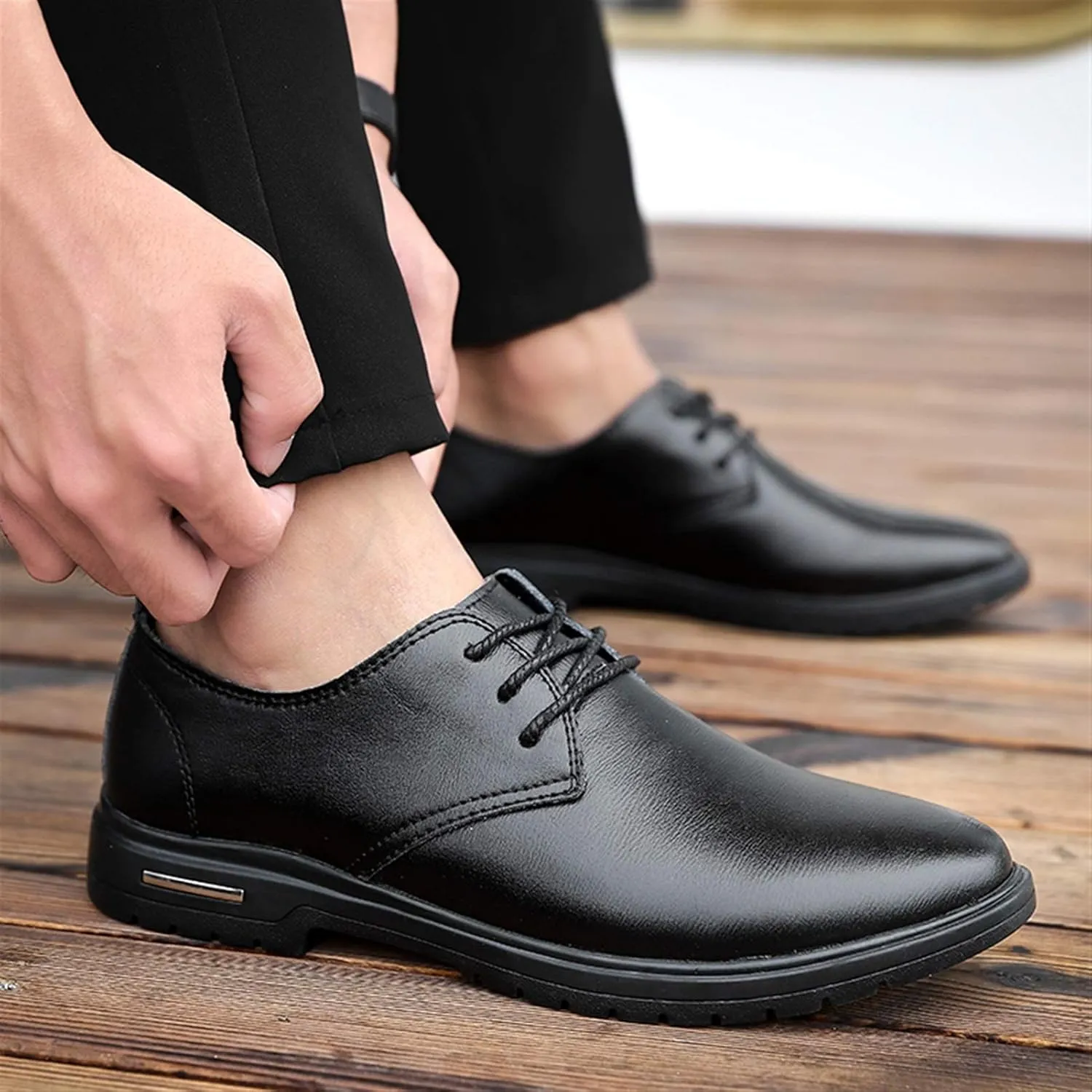Dress Shoes for Men Lace Up Round Toe Derby Shoes Vegan Leather Low Top Slip Resistant Anti-Slip Non Slip Wedding