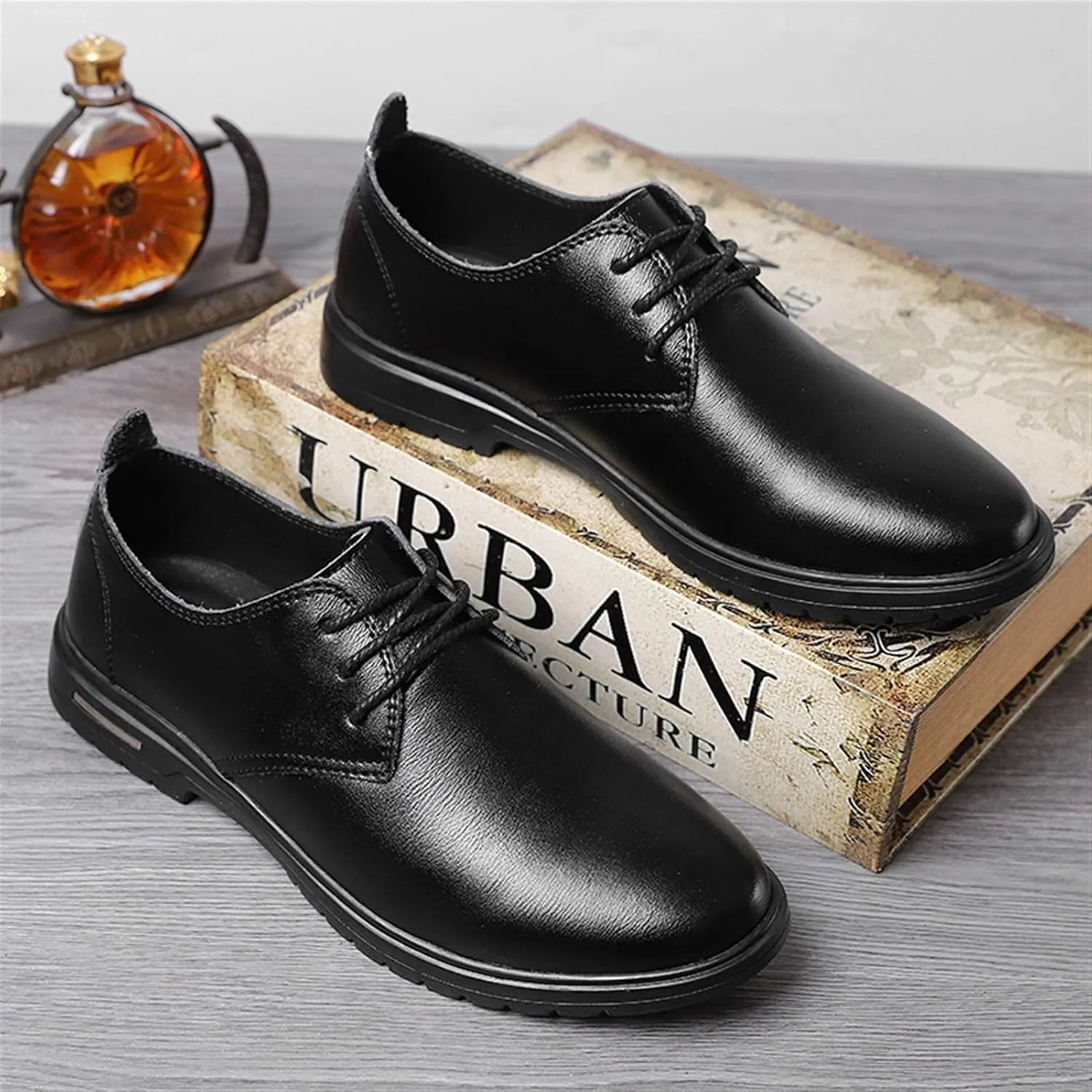 Dress Shoes for Men Lace Up Round Toe Derby Shoes Vegan Leather Low Top Slip Resistant Anti-Slip Non Slip Wedding
