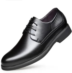 Dress Shoes for Men Lace Up Round Toe Height Increasing Elevator 2.4 Inches Vegan Leather Non Slip Anti-Slip Rubber Sole Slip Resistant Block Heel (Color : Black Taller, Size : 8.5)
