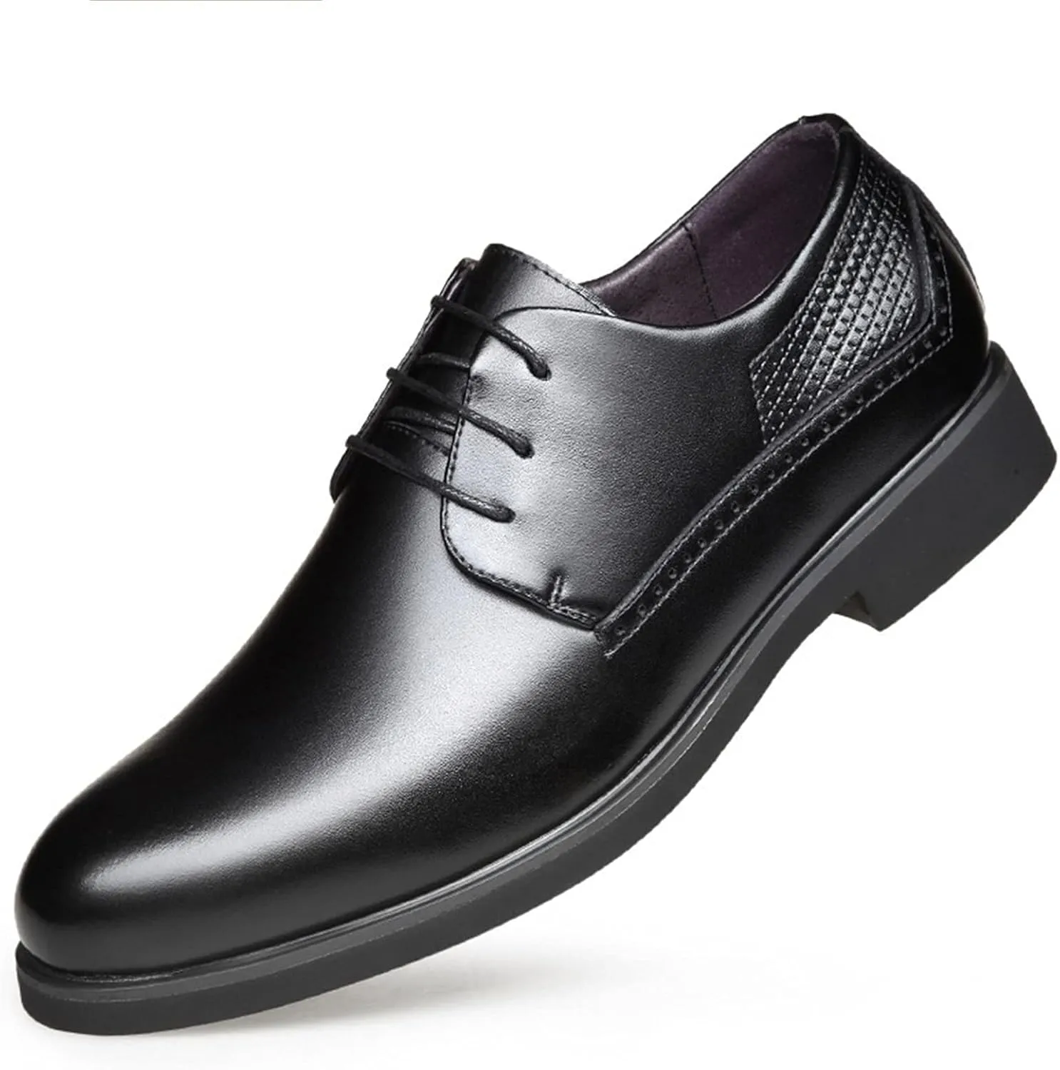 Dress Shoes for Men Lace Up Round Toe Height Increasing Elevator 2.4 Inches Vegan Leather Non Slip Anti-Slip Rubber Sole Slip Resistant Block Heel