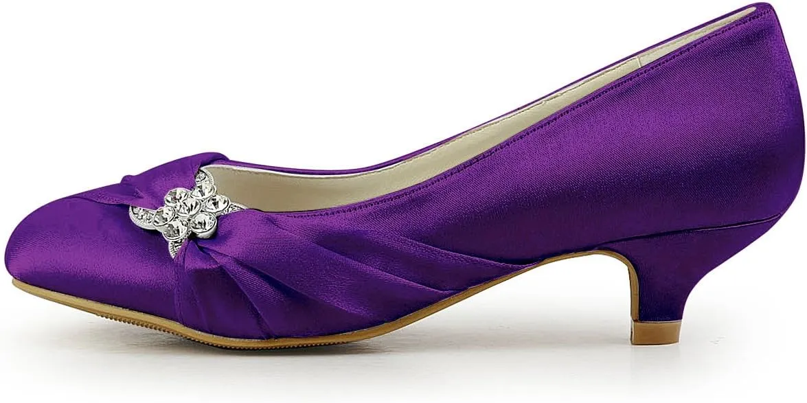 ELEGANTPARK Closed Toe Shoes for Women Low Heel Comfortable Wedding Shoes for Bride Satin Rhinestones Bridal Evening Prom Dress Pumps