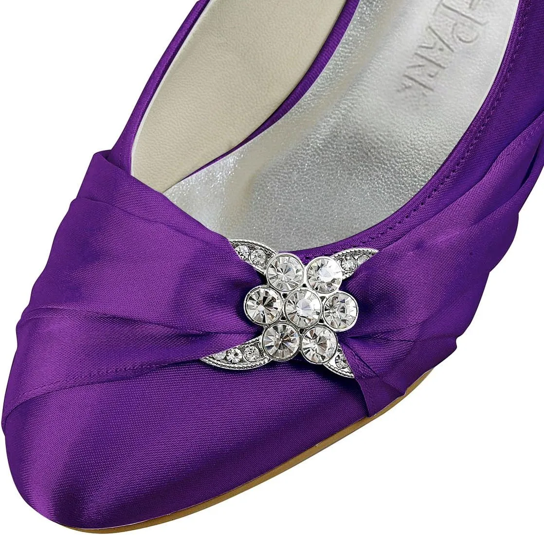 ELEGANTPARK Closed Toe Shoes for Women Low Heel Comfortable Wedding Shoes for Bride Satin Rhinestones Bridal Evening Prom Dress Pumps