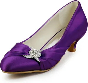 ELEGANTPARK Closed Toe Shoes for Women Low Heel Comfortable Wedding Shoes for Bride Satin Rhinestones Bridal Evening Prom Dress Pumps