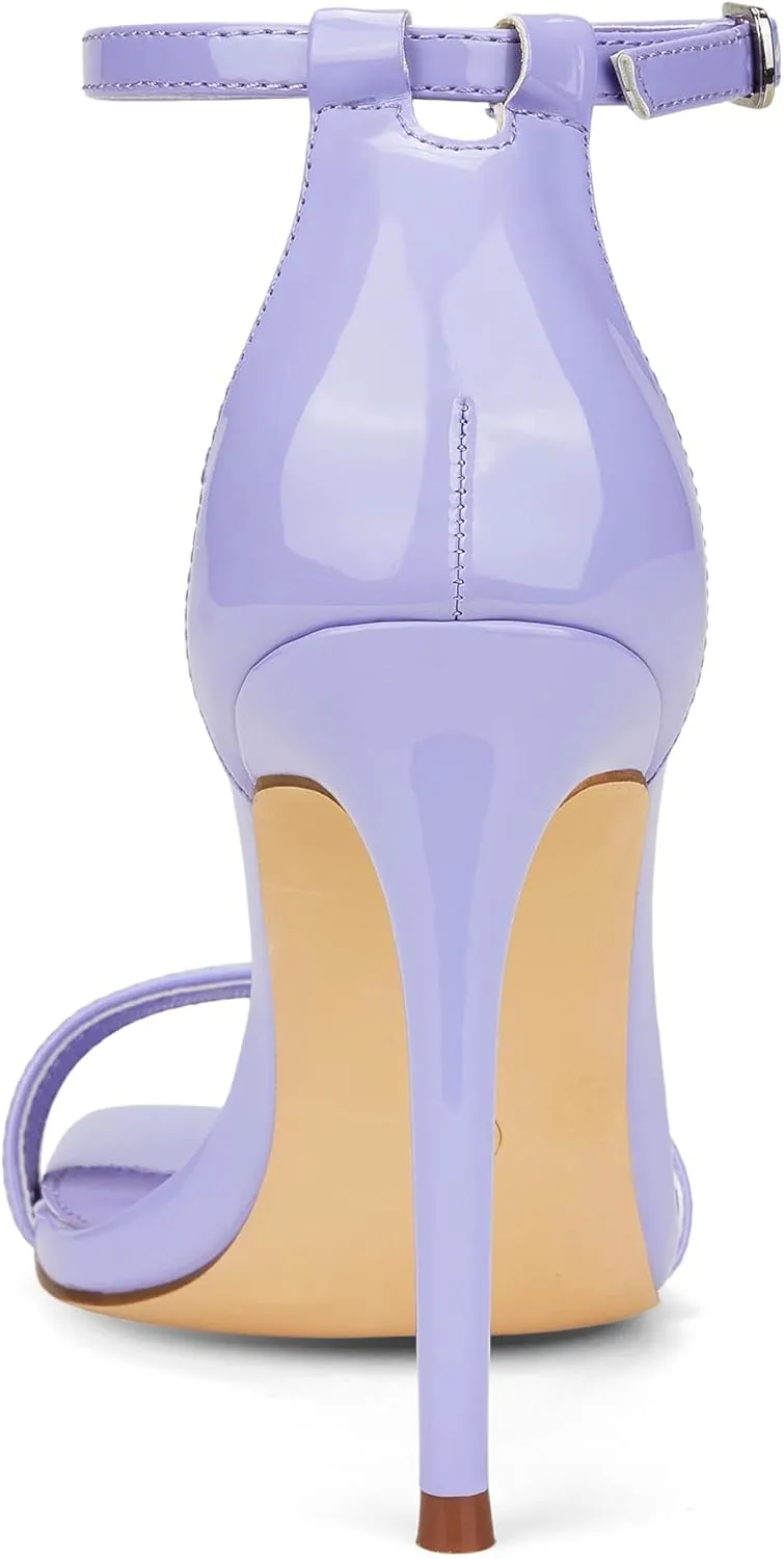 Elisabet Tang Women's Stiletto Heels Square Open Toe Ankle Strap High Heeled Sandals 4 Inch Comfort Sexy Dressy Shoes
