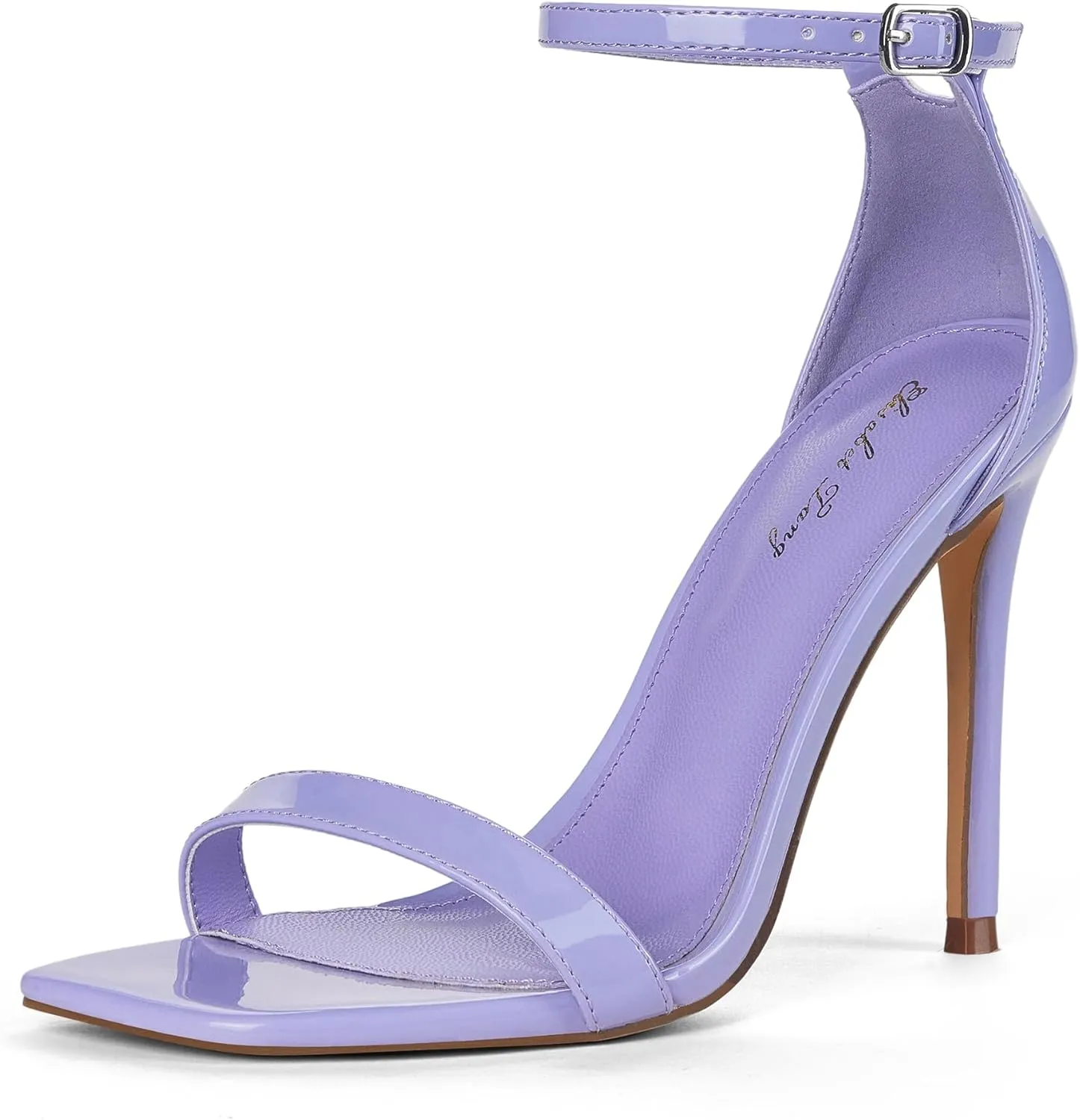 Elisabet Tang Women's Stiletto Heels Square Open Toe Ankle Strap High Heeled Sandals 4 Inch Comfort Sexy Dressy Shoes