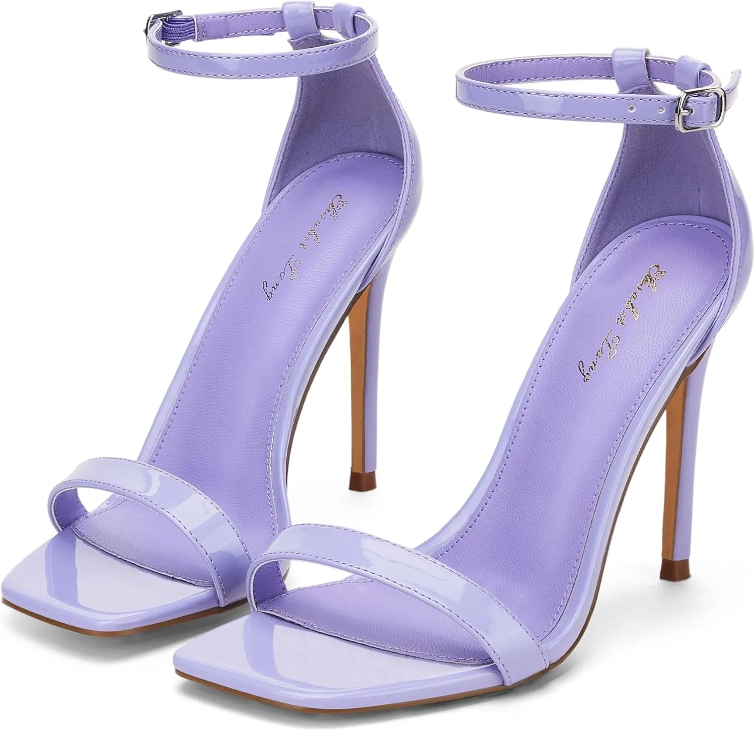 Elisabet Tang Women's Stiletto Heels Square Open Toe Ankle Strap High Heeled Sandals 4 Inch Comfort Sexy Dressy Shoes