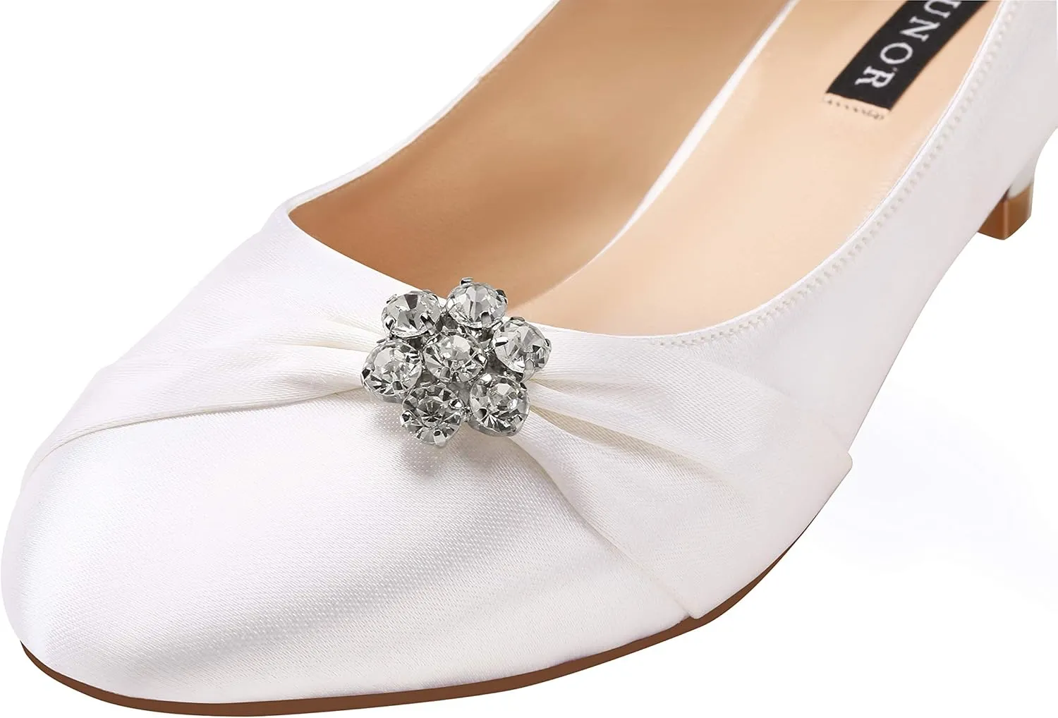 ERIJUNOR Women Closed Toe Comfort Kitten Heels Rhinestones Satin Wedding Evening Dress Shoes