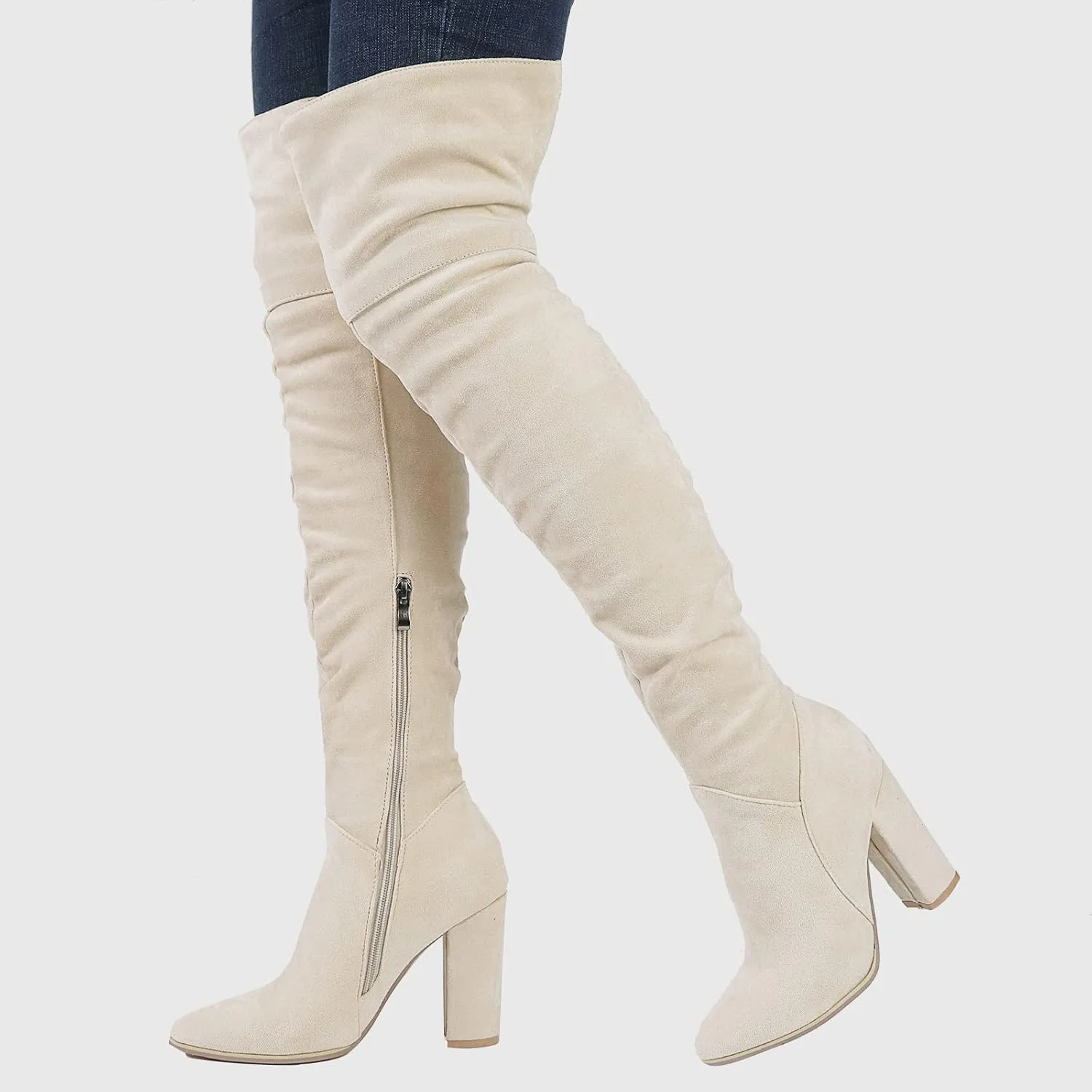 Erocalli Women's Knee High Boot Women Suede Thigh Boot Fashion Chunky Block High Heel Long Boots