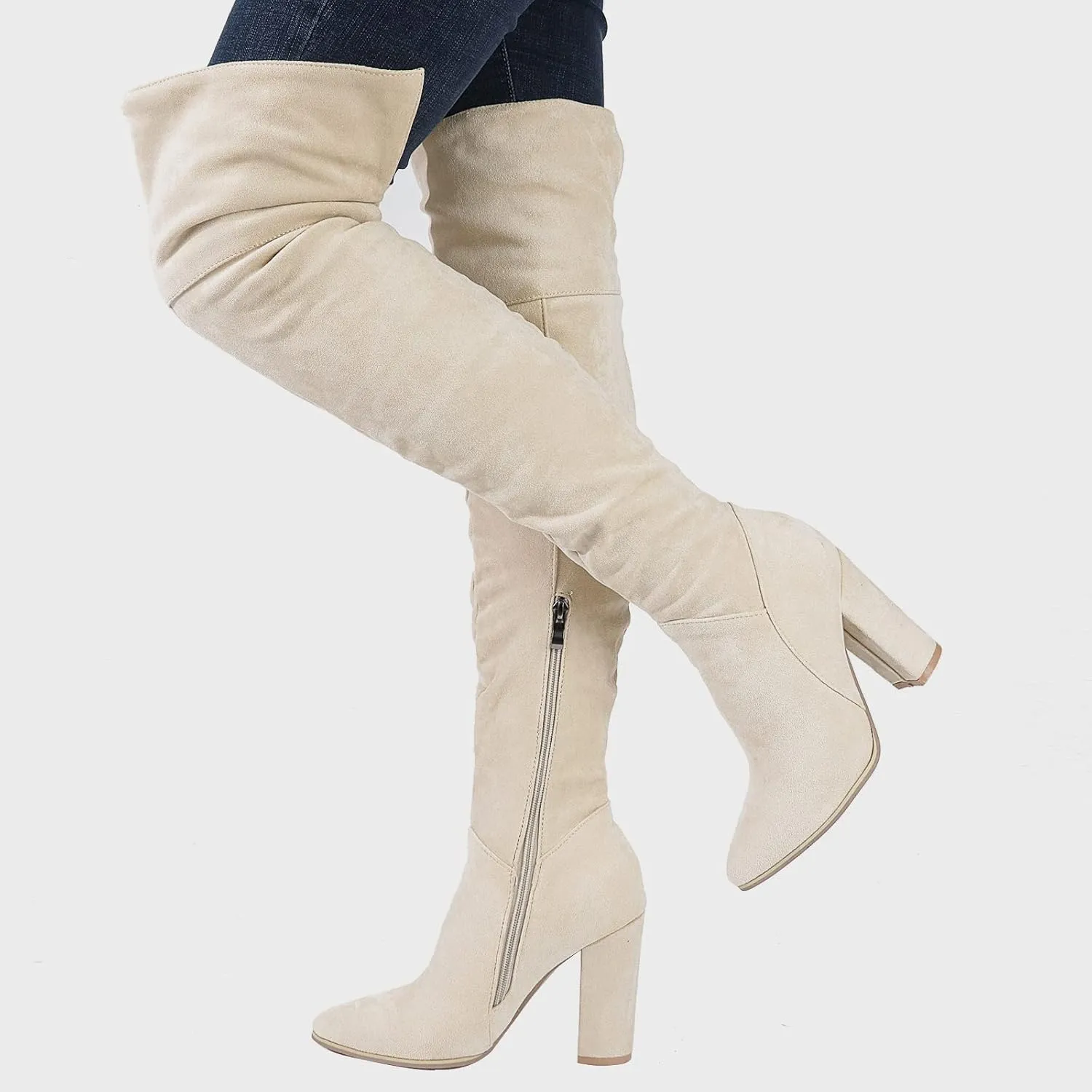Erocalli Women's Knee High Boot Women Suede Thigh Boot Fashion Chunky Block High Heel Long Boots