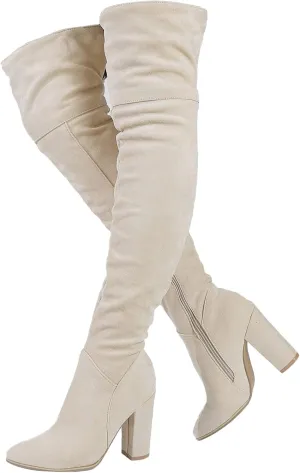 Erocalli Women's Knee High Boot Women Suede Thigh Boot Fashion Chunky Block High Heel Long Boots